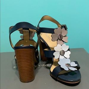 Michael Kors Navyblue floral Leather heel sandals